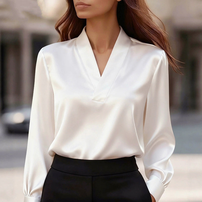 Jayla - Women's Long Sleeve Satin V-Neck Blouse