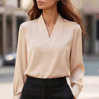 Jayla - Women's Long Sleeve Satin V-Neck Blouse