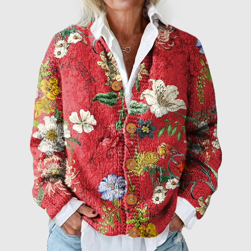Jessamine - Women's Botanical Print Knit Cardigan