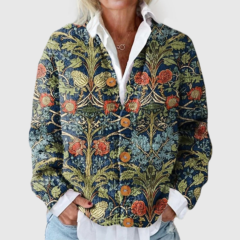 Jessamine - Women's Botanical Print Knit Cardigan