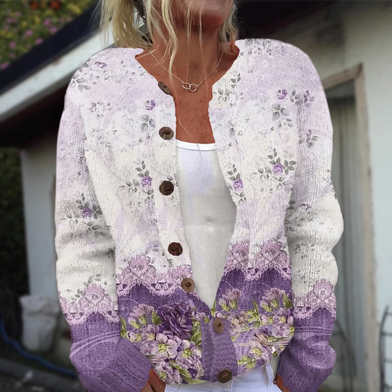 Jessamine - Women's Botanical Print Knit Cardigan