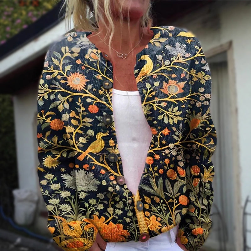 Jessamine - Women's Botanical Print Knit Cardigan