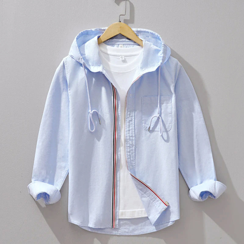 Jesse - Men's Hooded Zip-Up Cotton Shirt