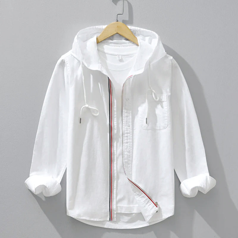 Jesse - Men's Hooded Zip-Up Cotton Shirt