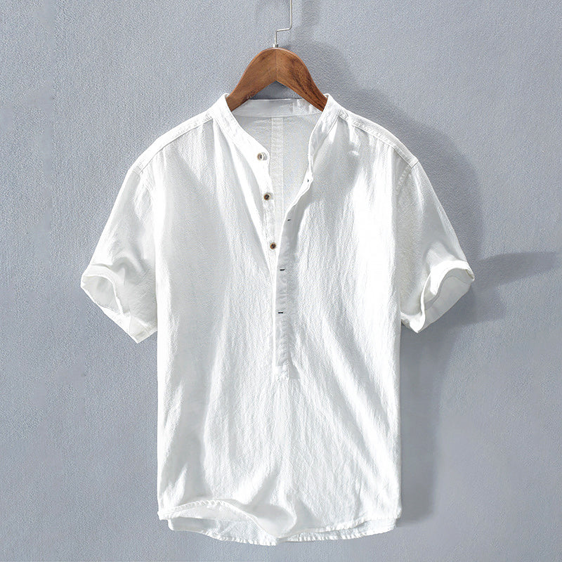 Joren - Men's Linen Mandarin Collar Short Sleeve Shirt