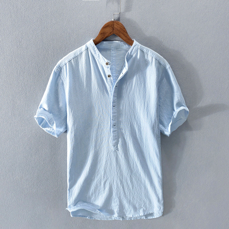 Joren - Men's Linen Mandarin Collar Short Sleeve Shirt