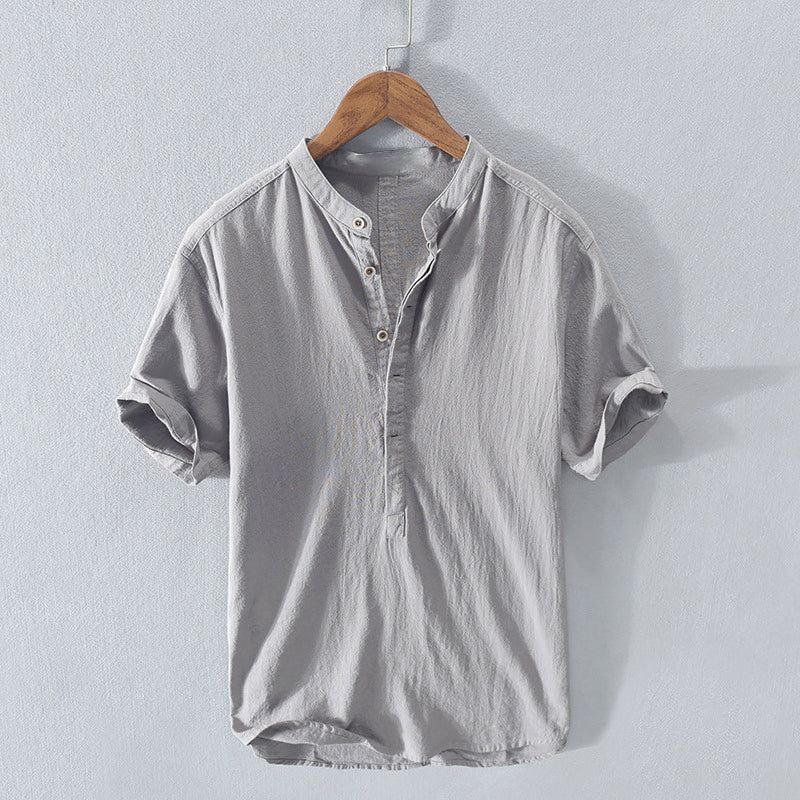 Joren - Men's Linen Mandarin Collar Short Sleeve Shirt