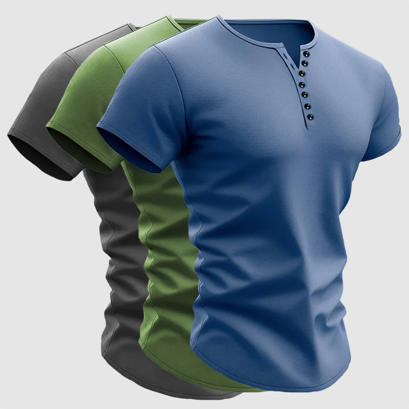 Julian - Men's Short Sleeve Multi-Button Henley Shirt