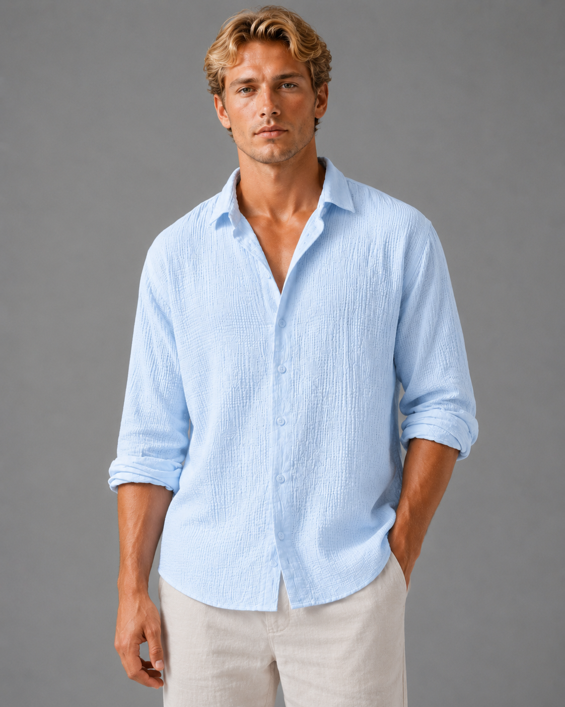 Kade - Men's Linen Textured Button-Up Shirt