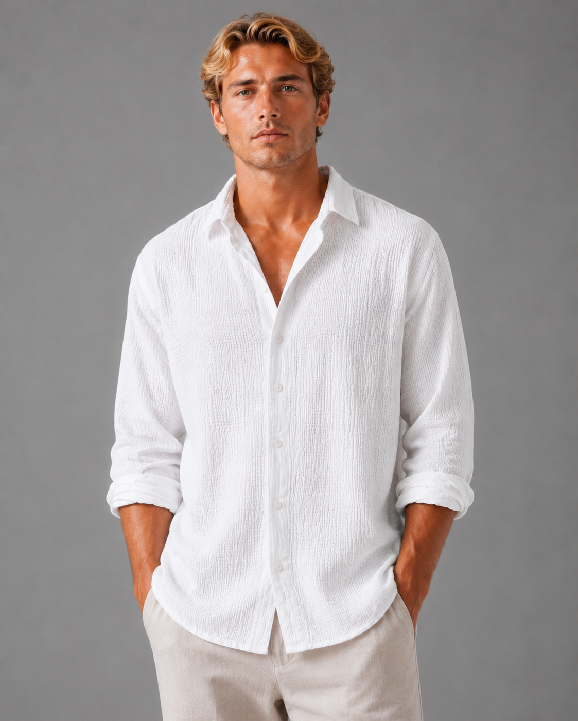 Kade - Men's Linen Textured Button-Up Shirt