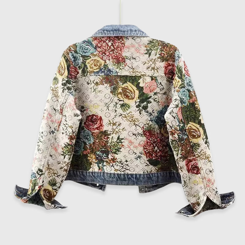 Kaiah - Women's Floral Tapestry Denim Jacket