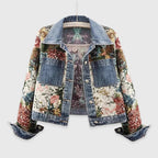 Kaiah - Women's Floral Tapestry Denim Jacket