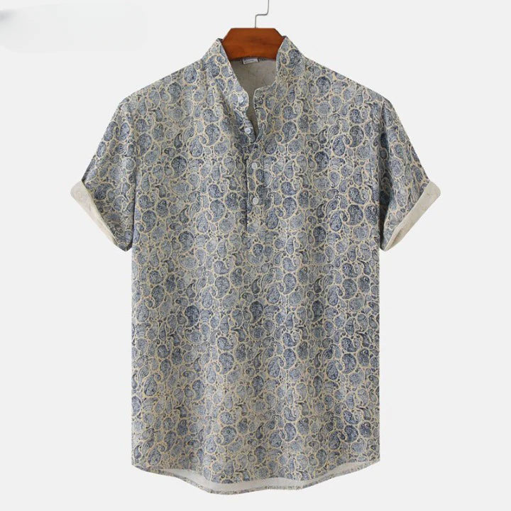 Kayden - Men's Floral Print Short Sleeve Henley Shirt