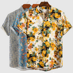 Kayden - Men's Floral Print Short Sleeve Henley Shirt