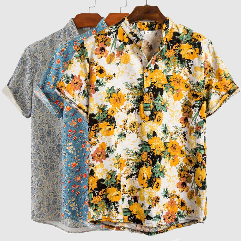 Kayden - Men's Floral Print Short Sleeve Henley Shirt