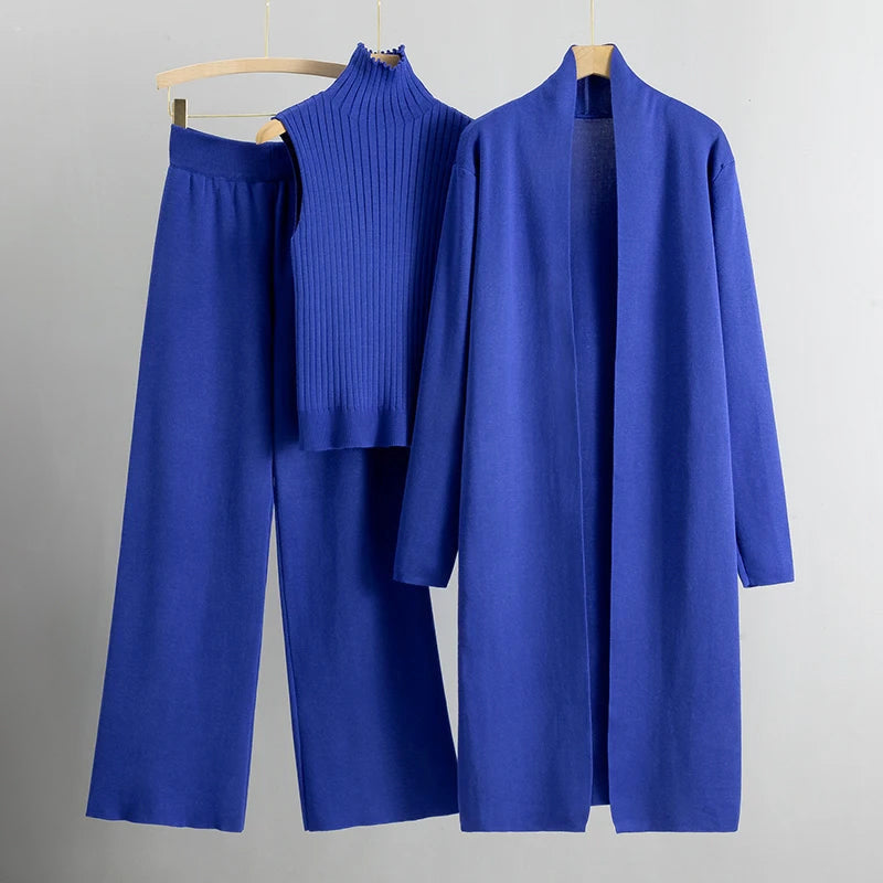 Kim - Women's Three-Piece Ribbed Knit Lounge Set
