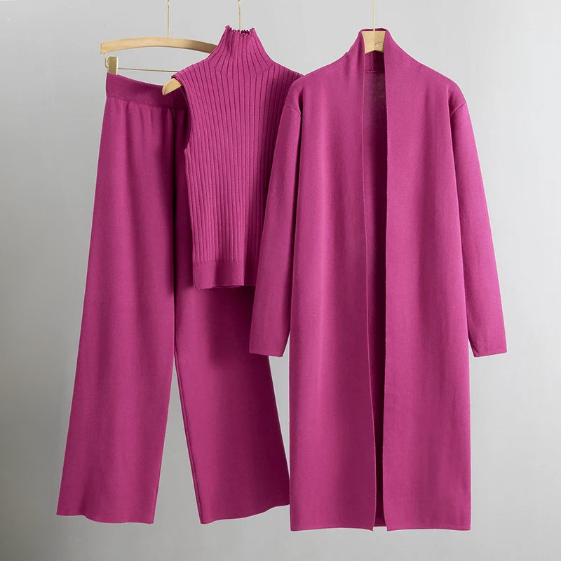 Kim - Women's Three-Piece Ribbed Knit Lounge Set