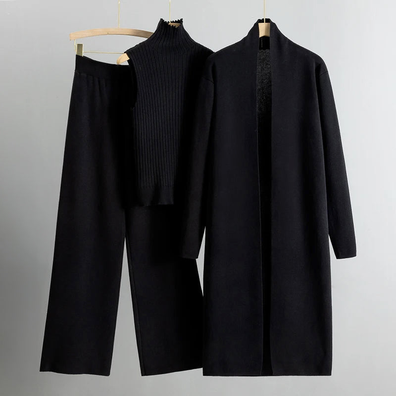 Kim - Women's Three-Piece Ribbed Knit Lounge Set