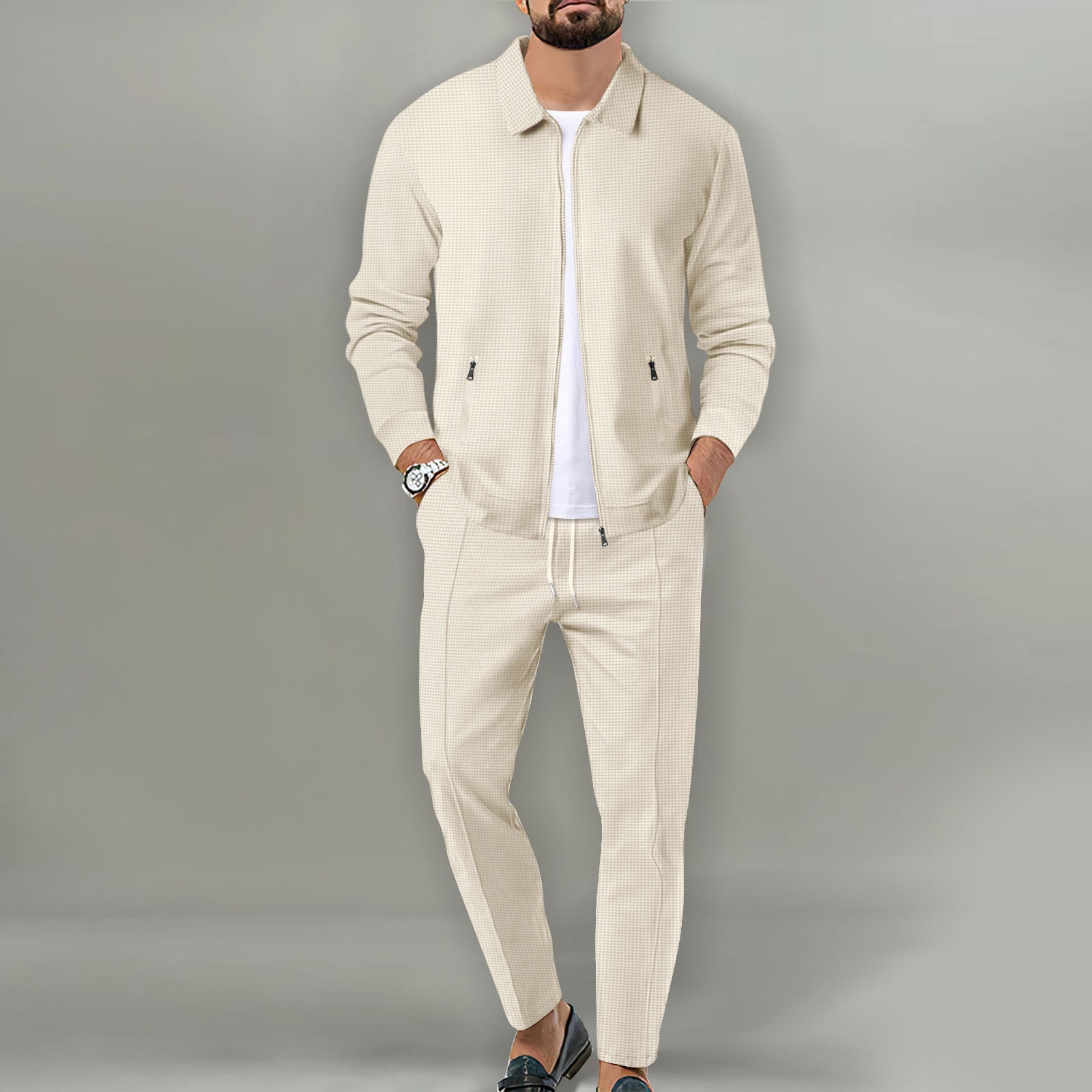 Leon - Men's Textured Zip-Up Tracksuit Set