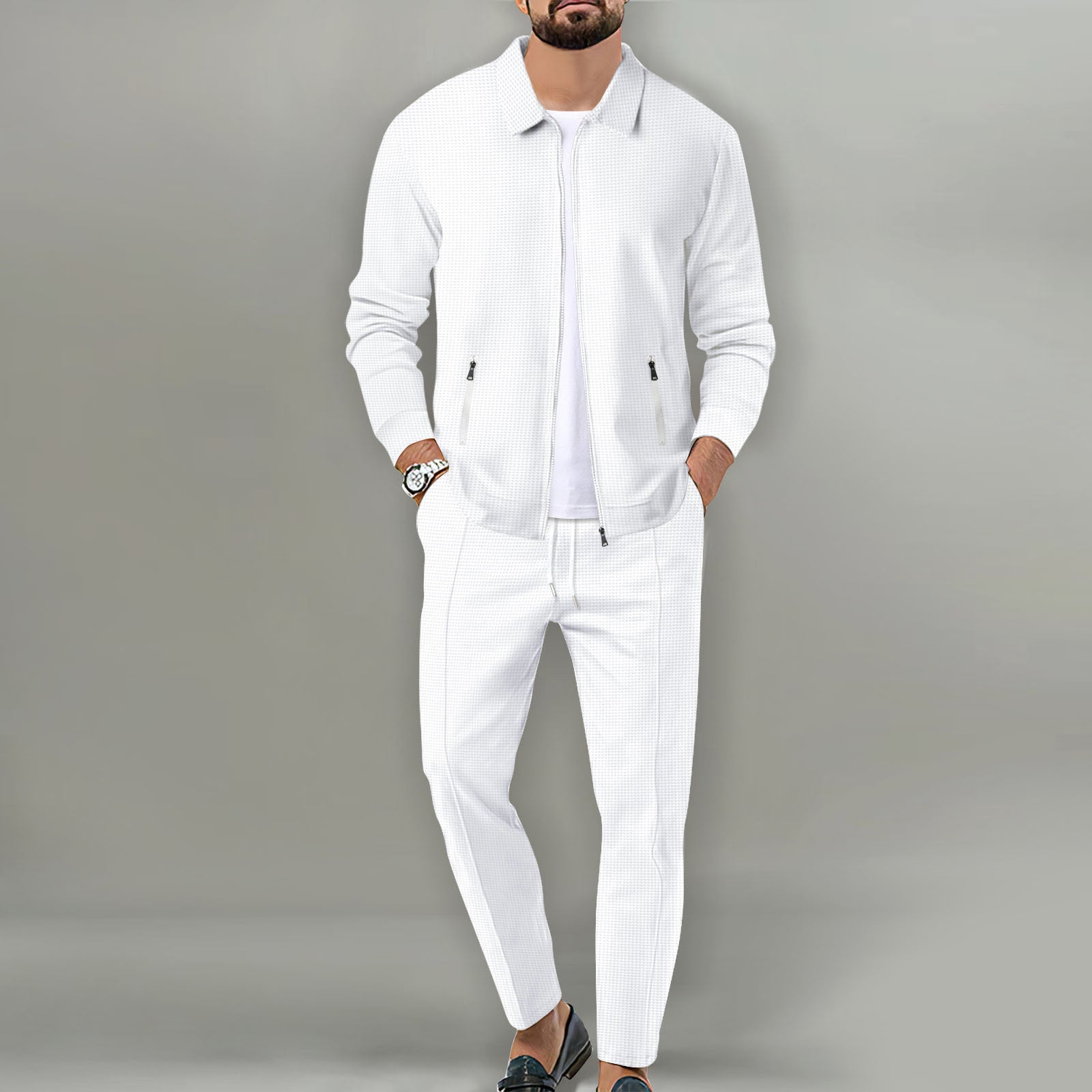 Leon - Men's Textured Zip-Up Tracksuit Set