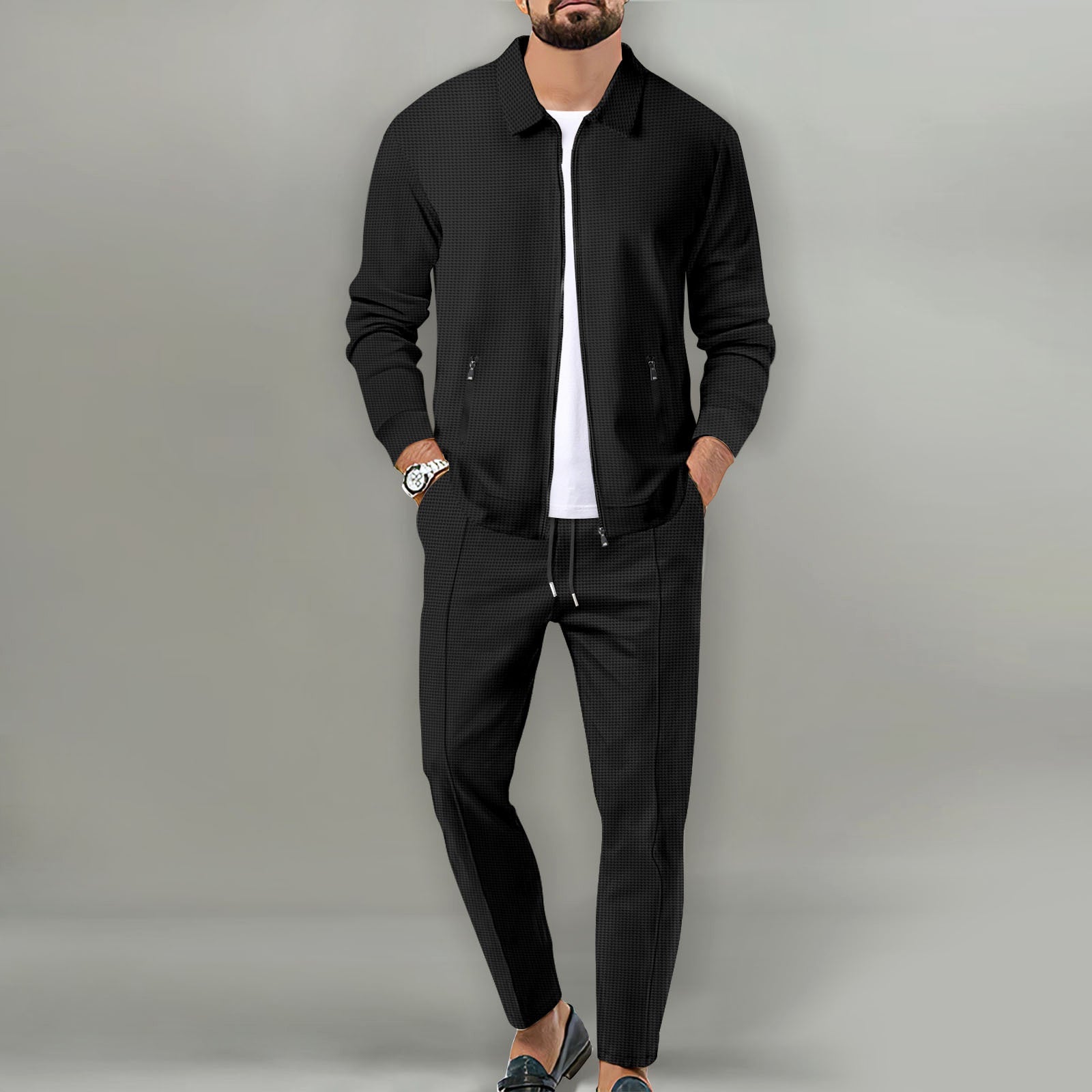Leon - Men's Textured Zip-Up Tracksuit Set