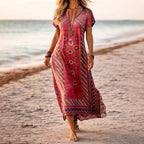 Leona - Women's Boho Floral V-Neck Maxi Dress