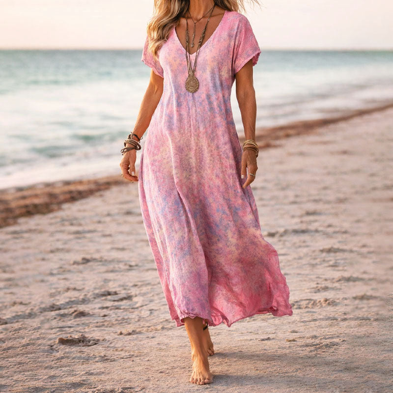 Leona - Women's Boho Floral V-Neck Maxi Dress