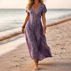 Leona - Women's Boho Floral V-Neck Maxi Dress