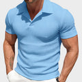 Logan - Men's Textured Knit Open V-Neck Polo Shirt