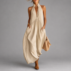 Lorelei - Women's Halter Deep V-Neck Vacation Maxi Dress