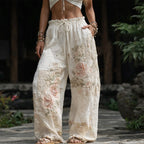 Lucy - Women's Floral Embroidered Wide-Leg Pants