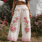 Lucy - Women's Floral Embroidered Wide-Leg Pants