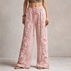 Lucy - Women's Floral Embroidered Wide-Leg Pants