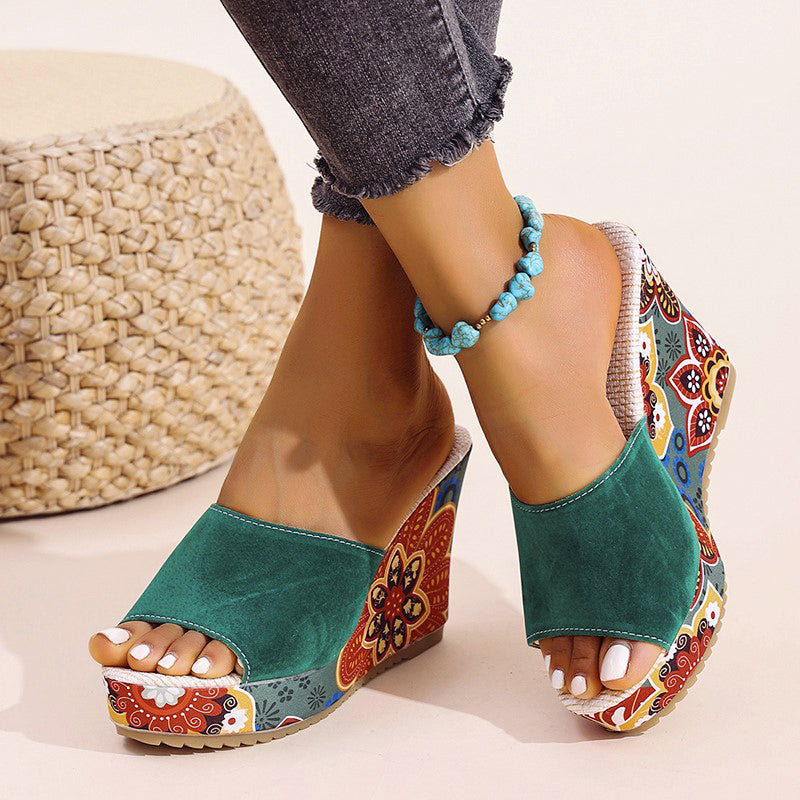 Luna - Women's Floral Print Platform Wedge Sandals