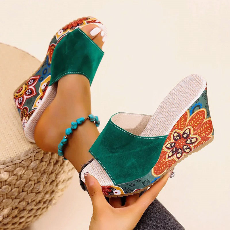 Luna - Women's Floral Print Platform Wedge Sandals