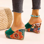 Luna - Women's Floral Print Platform Wedge Sandals