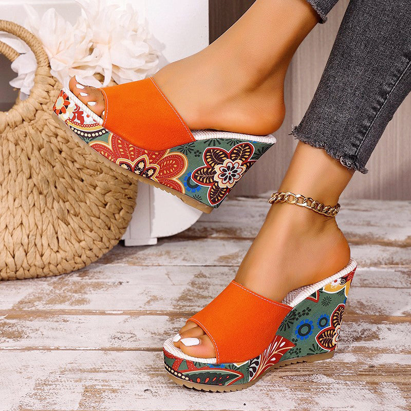 Luna - Women's Floral Print Platform Wedge Sandals