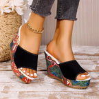 Luna - Women's Floral Print Platform Wedge Sandals
