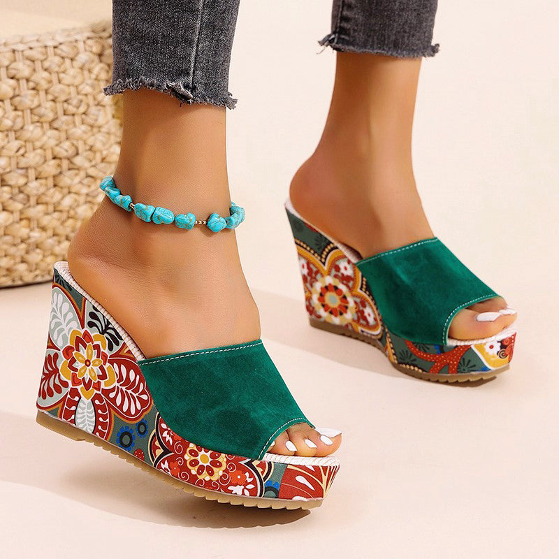 Luna - Women's Floral Print Platform Wedge Sandals