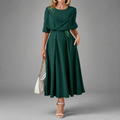 Mallory - Women's Floral Appliqué Midi Dress with Draped Bodice