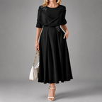 Mallory - Women's Floral Appliqué Midi Dress with Draped Bodice