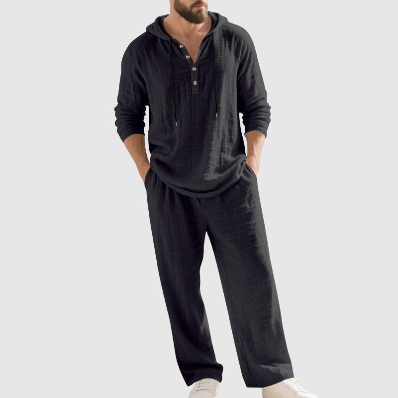 Matthew - Men's Linen Hooded Shirt and Pants Set