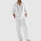 Matthew - Men's Linen Hooded Shirt and Pants Set