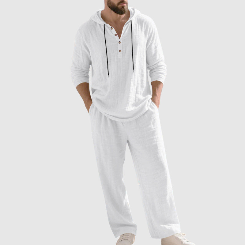Matthew - Men's Linen Hooded Shirt and Pants Set