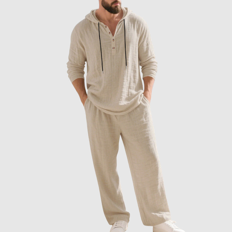 Matthew - Men's Linen Hooded Shirt and Pants Set