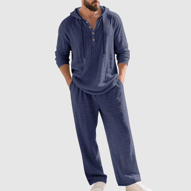 Matthew - Men's Linen Hooded Shirt and Pants Set