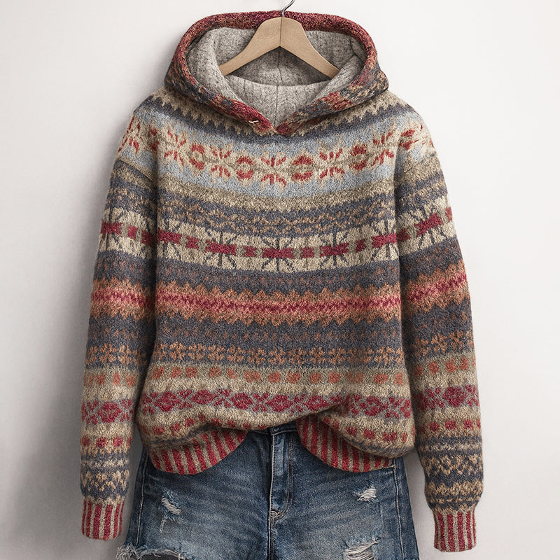 Nolene - Women's Cozy Knit Hoodie with Fair Isle Design