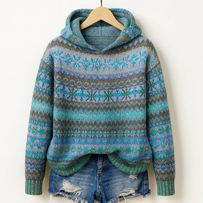 Nolene - Women's Cozy Knit Hoodie with Fair Isle Design