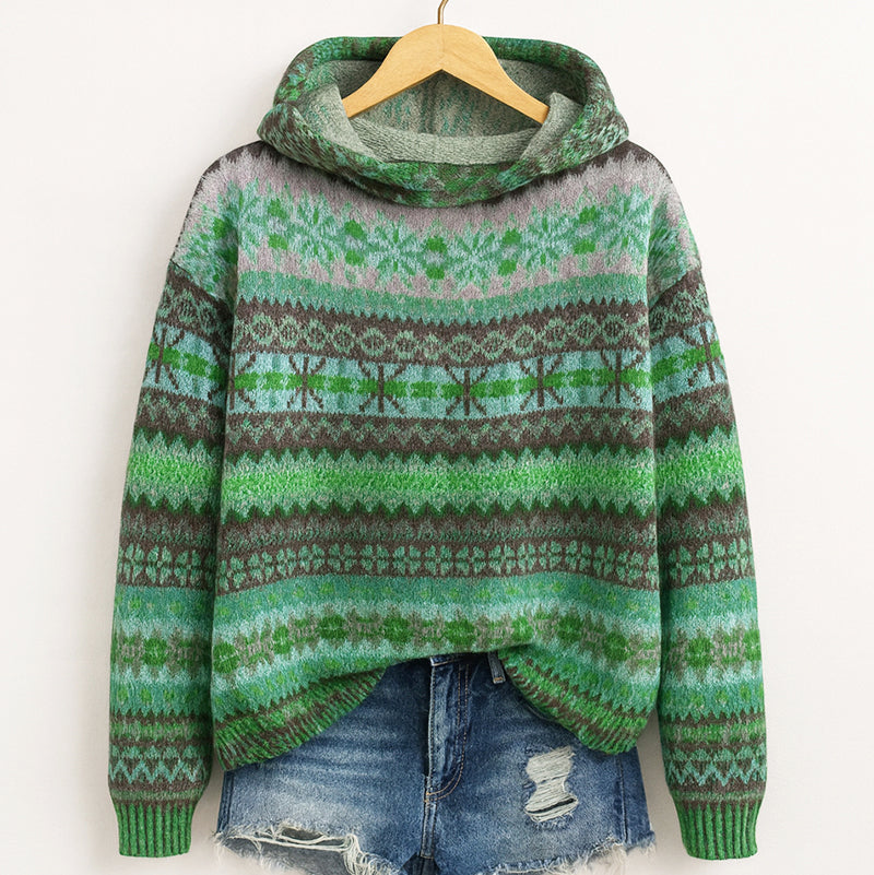 Nolene - Women's Cozy Knit Hoodie with Fair Isle Design