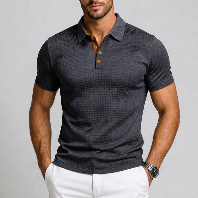 Oliver - Men's Contrast Placket Textured Short-Sleeve Polo